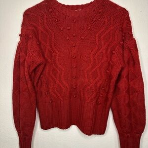 Joie ASTRID red 100% wool cable knit popcorn stitch pullover sweater size S